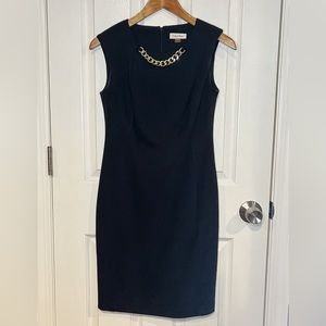 Calvin Klein Black Work Dress With Gold Chain Detail Size 4